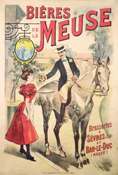 Poster die de Bieres de la Meuse adverteert bij de Brasseries van Sevres en Bar-le-Duc